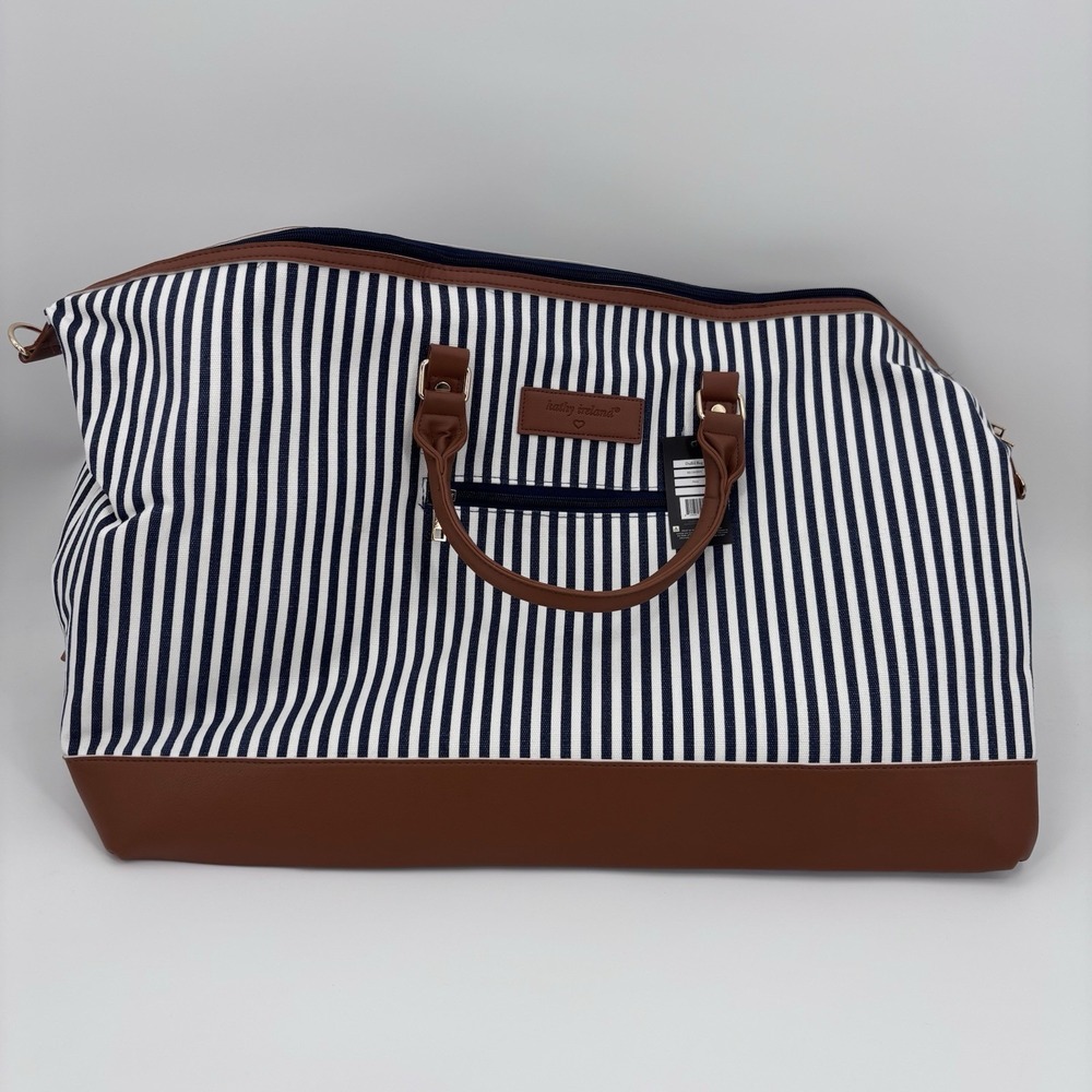 Vintage Kathy Ireland Weekender Duffel Bag Striped Navy White Nautical 80s 90s